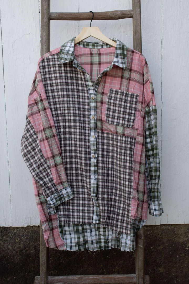Multicolor Plaid Patchwork Oversized Flannel