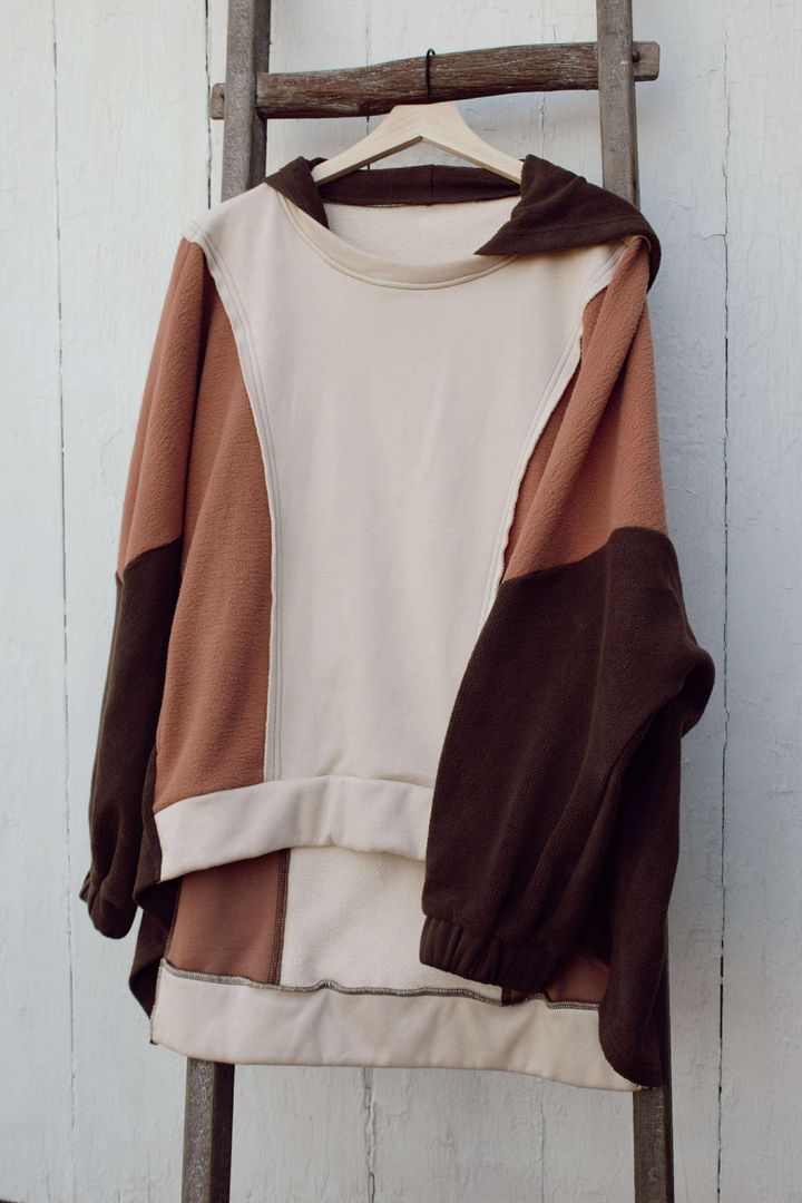 Beige Oversized Color-block Plus Size