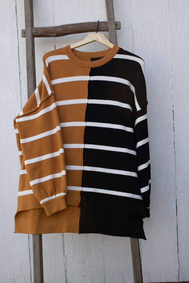 Black & Yellow Stripe Oversized Contrast Printed Top