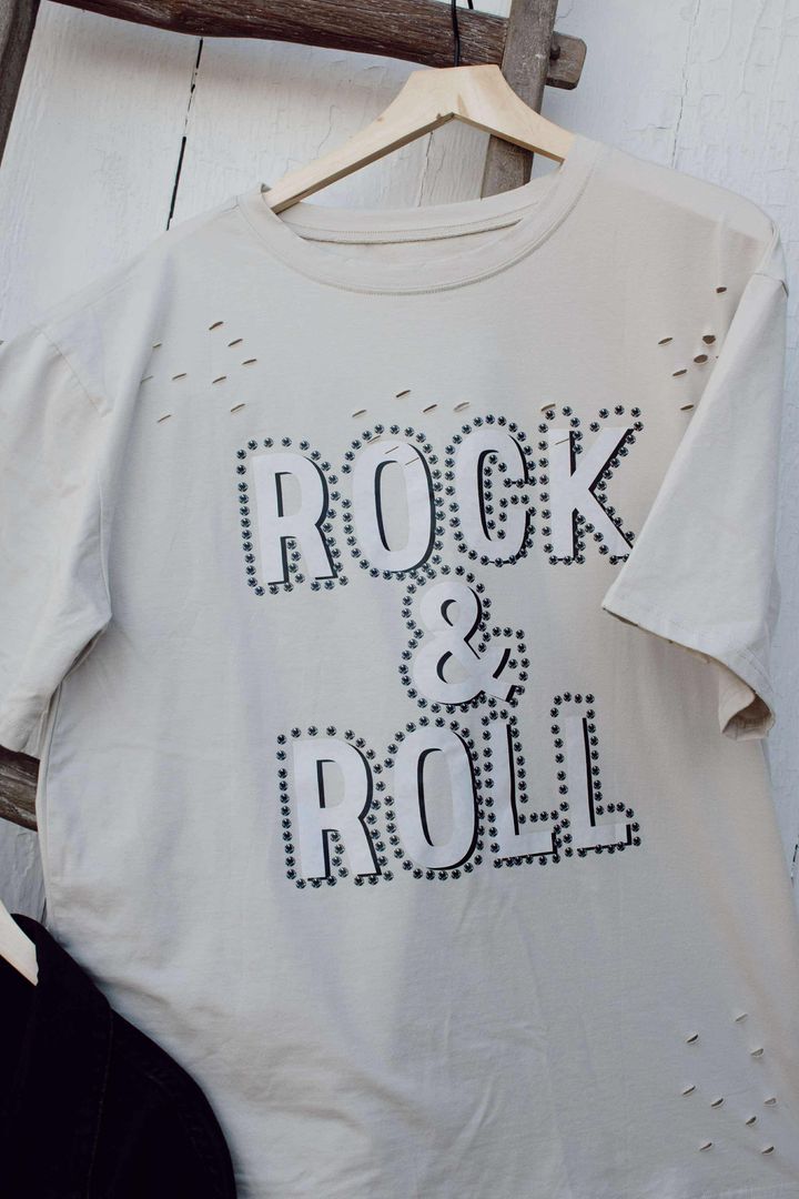 Gray Rock & Roll Graphic Disstressed Tee
