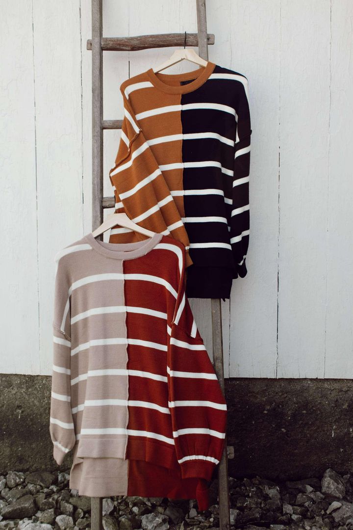 Pink & Orange Stripe Oversized Contrast Printed Top