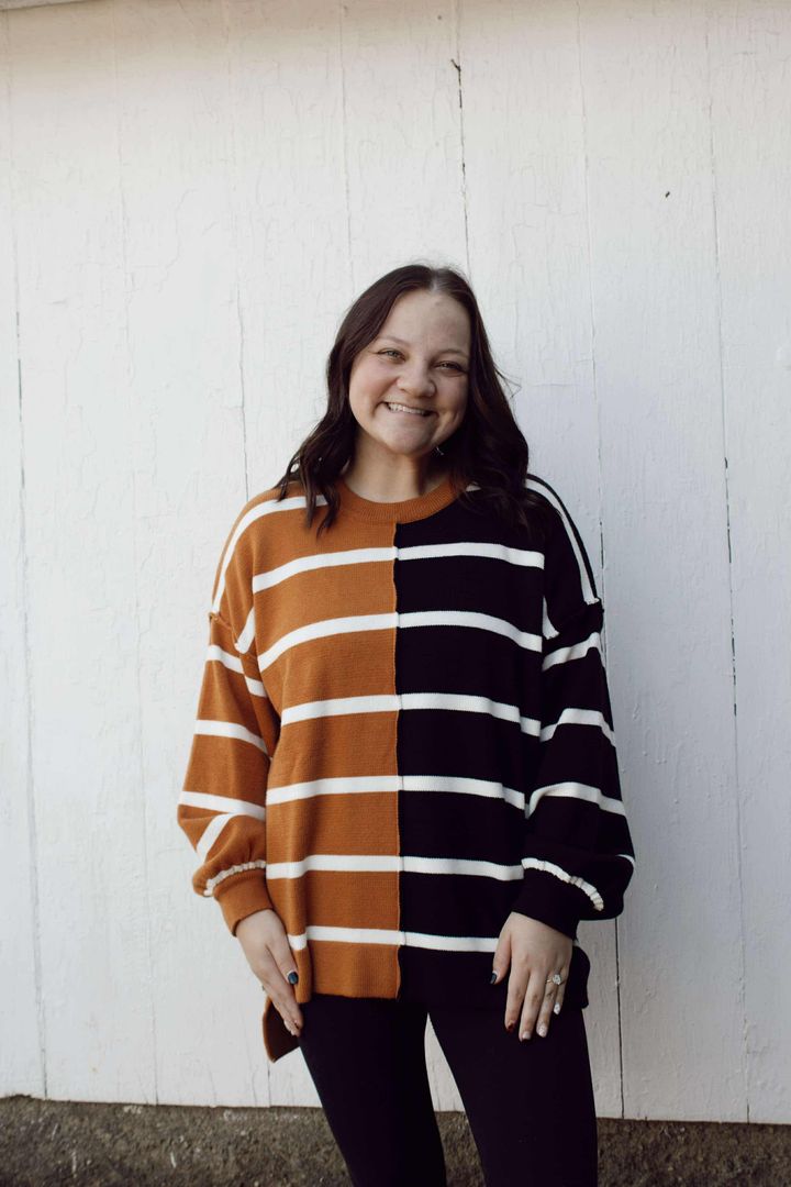 Black & Yellow Stripe Oversized Contrast Printed Top