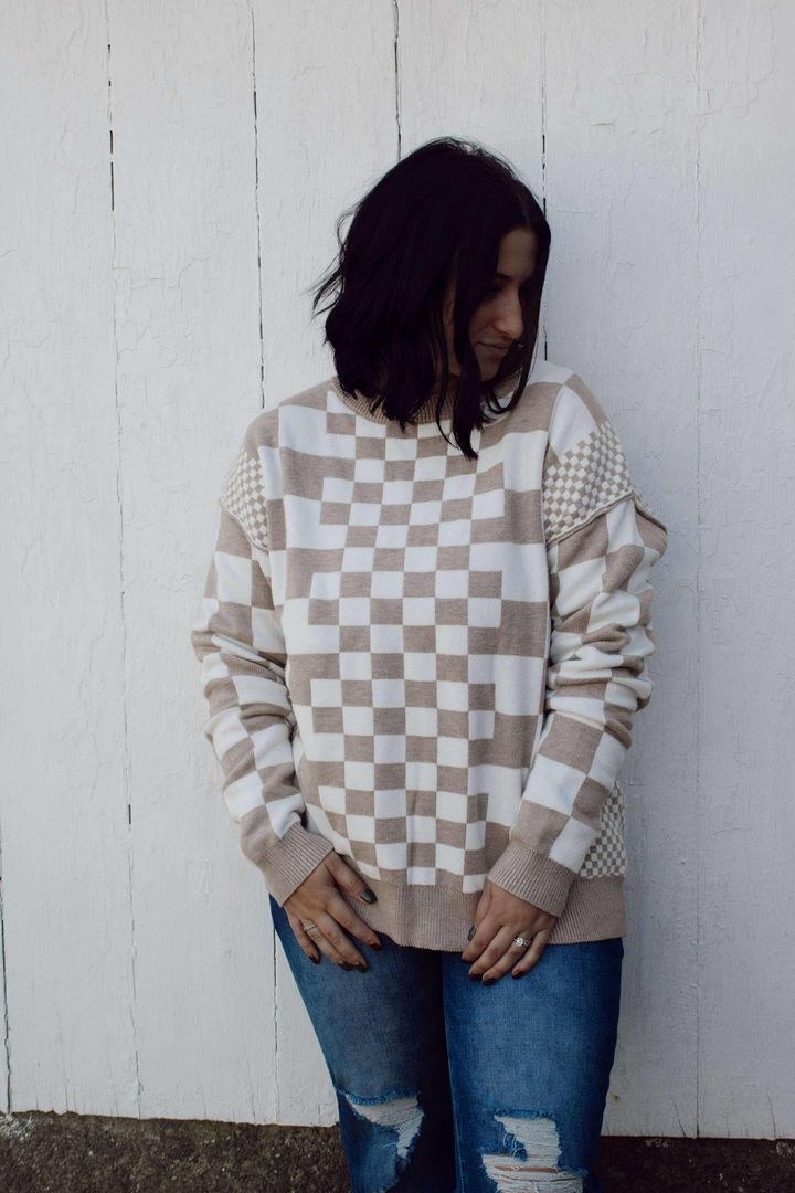 Khaki Checkered Sweater