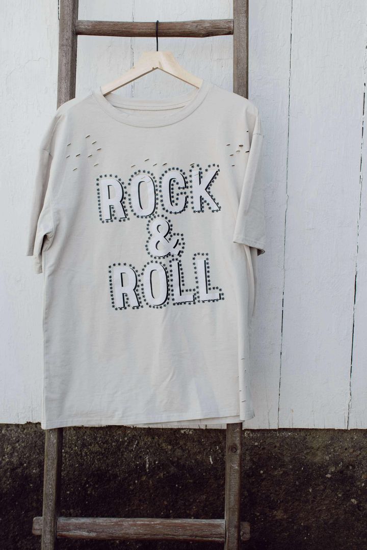 Gray Rock & Roll Graphic Disstressed Tee