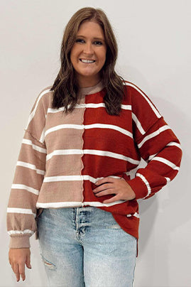Pink & Orange Stripe Oversized Contrast Printed Top
